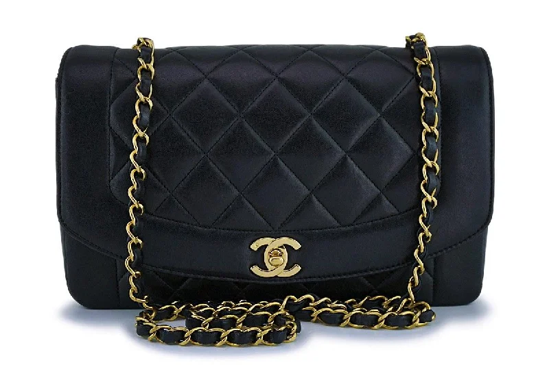 Chanel Black Vintage Lambskin Diana Medium Classic Flap Bag 24k GHW